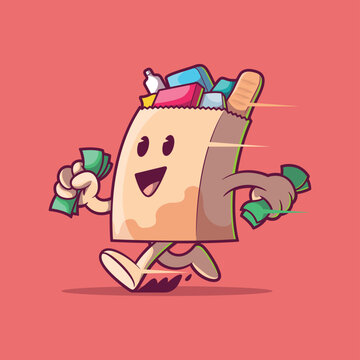 Shopping Bag running holding money vector illustration. Finance, shopping vector illustration.