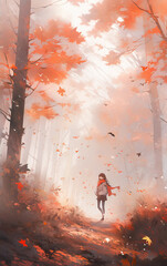 Autumn woods illustration,created with generative ai tecnology.