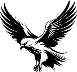 Eagle, hawk, falcon emblem with spread wings, heraldic symbol, bird, predator, wild animal, design,	
