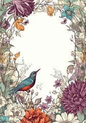 flowers and bird card, poster design