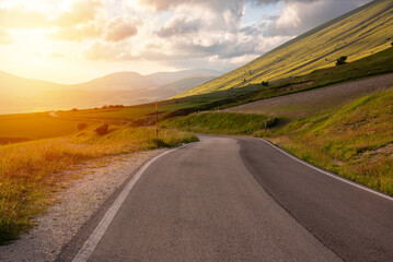 Mountain road in summer, country road landscape