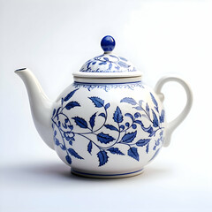 An isolated blue teapot on a white background