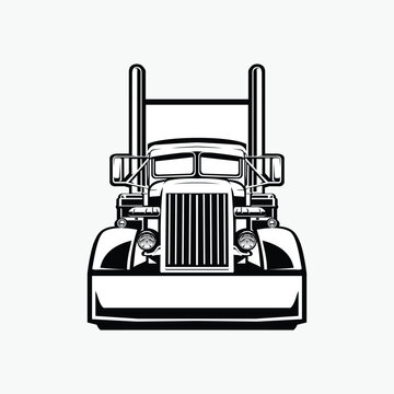 recommend clip art: Classic Semi Trailer Truck Front View Vector Art Monochrome Silhouette Isolated