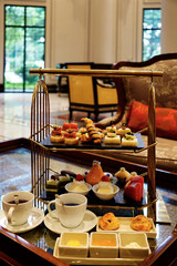 Afternoon tea set for two people at a luxury hotel