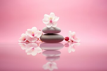 Obraz na płótnie Canvas Pink rocks and flowers on a vibrant background