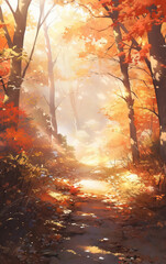 Autumn woods illustration,created with generative ai tecnology.