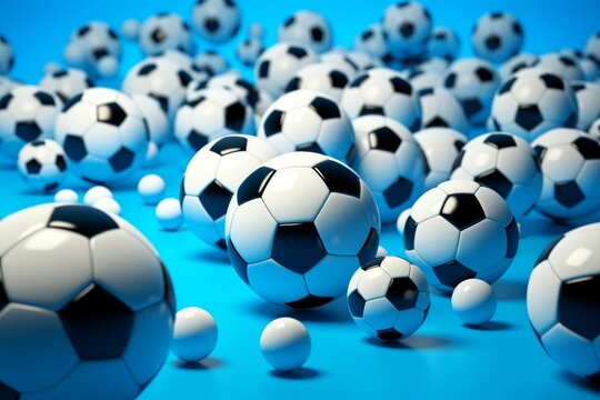 wallpapers of soccer balls gathered on blue backdrop