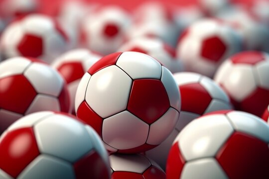 a picture of many overlapping red and white soccer balls