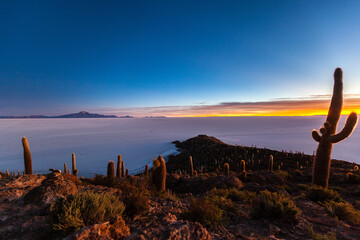 sunrise from Incahuasi island in Uyuni salt flat, Bolivia