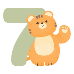 number 7 cute kawaii tiger watercolor animal letter birthday baby shower nursery
