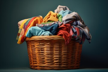laundry basket with clothes - obrazy, fototapety, plakaty
