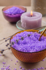 Obraz na płótnie Canvas Lavender power and aromatic candle for the bathroom