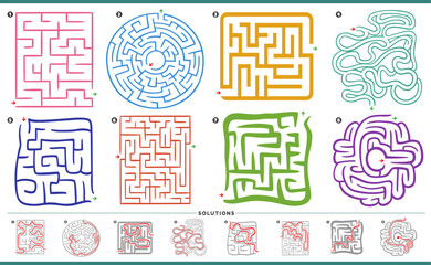 maze puzzle activities graphs set with solutions