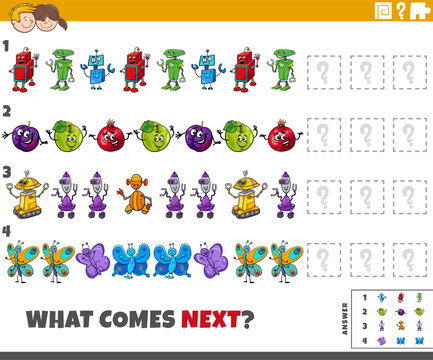 educational pattern activity with cartoon characters