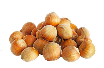 Heap of Hazelnuts isolated on white background
