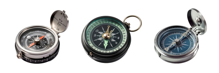 Set of compass isolated on transparent background. Concept of travel and trip.