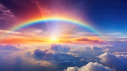 Fototapeta premium Beautiful rainbow above clouds at sunset