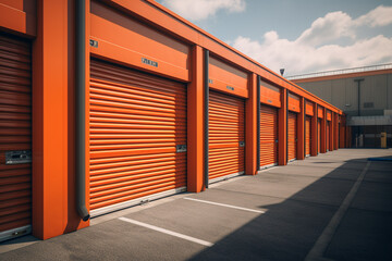 Self storage unit, cardboard box, garage and door, illustration. Generative AI. Storage facility, facilities, rental and warehouse, keeping and storing, image