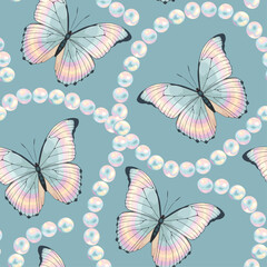 Vector pattern with high detailed tropic butterfly