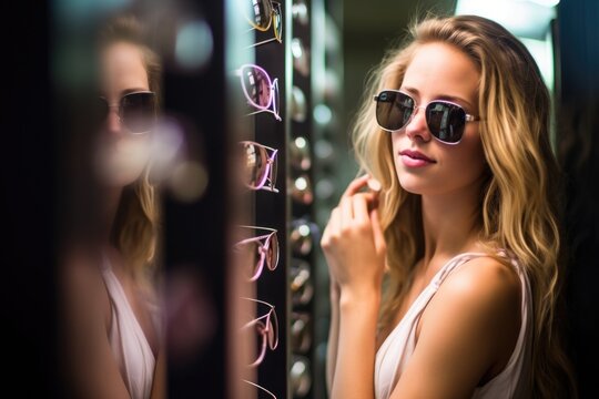 Shot Of A Young Woman Trying On A Pair Of Sunglasses