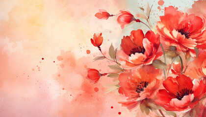 red peony flowers watercolor background