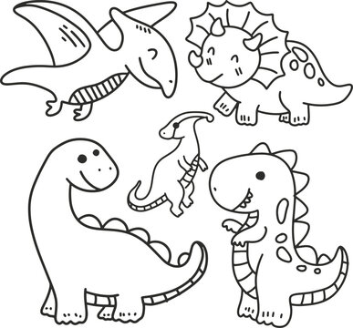 Dino hand drawn design for coloring book
