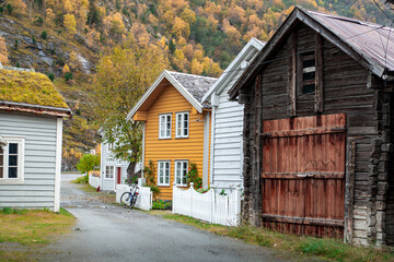 Old houses in Lærdal - obrazy, fototapety, plakaty