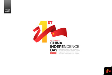 China independence day logotype october 1th with flag background