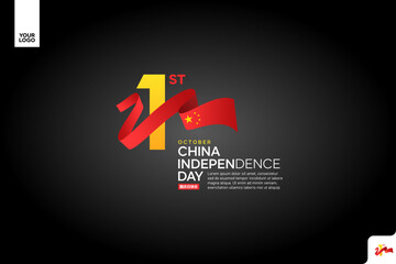China independence day logotype october 1th with flag background