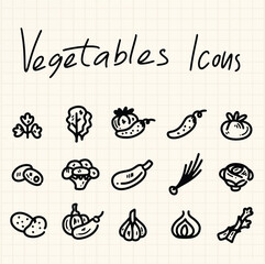 hand drawn line vegetables icons
