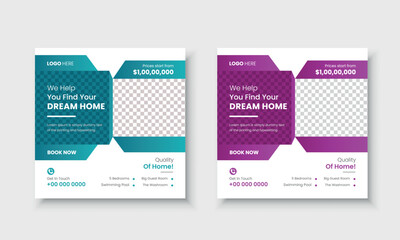 Real Estate Business Social media post design template vector image banner, ads, cover, for Facebook, Instagram, LinkedIn, and Twitter in square size.