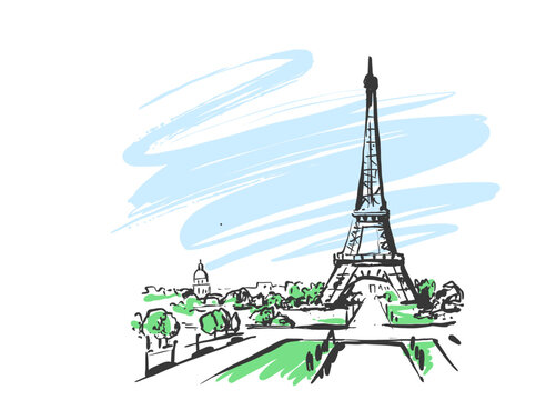 Eiffel Tower, France, Vector Drawing. Hand sketch