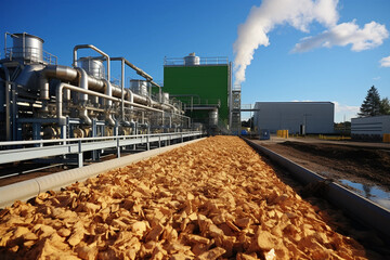 bioenergy plant utilizing organic waste to produce biogas for heating and electricity, reducing greenhouse gas emissions. - obrazy, fototapety, plakaty