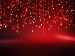 red christmas background with fairy lights 