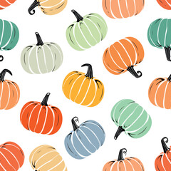 Vector Colorful Flat Halloween pumpkin seamless pattern design cartoon style pumpkin sticker illustration. Repeatable and printable pumpkin texture. Halloween and Holiday and Pumpkin Concept Design.