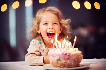 child with cake, kid's birthday party 