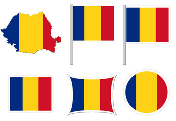 Romania Flags on many objects illustration