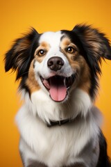Fototapeta premium portrait studio shot cute animal pet funny smiling dog standing on color wall background