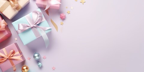 top view holiday decoration box happy birthday festive background pastel colors background pastel