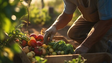 A farmer harvests a fresh crop of vegetables