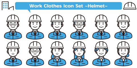 ヘルメットと作業着を着た人物アイコンセット
