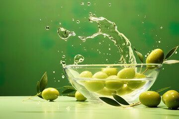 Closeup of fresh green olives. Healthy and fresh food concept
