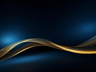 An Abstract Blue and Gold on Black Presentation Background with Curved Lines Decorative Borders and Empty Space