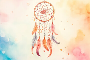 Obraz premium Indian dream catcher artistic scene with watercolor effects to mix contrasting colors