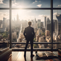 Fototapeta premium Successful Entrepreneur Standing in Elegant Office Space Business Leadership, Generative Ai