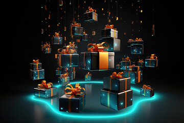 3D rendering gift boxes for Cyber ​​Monday sales, with floating elements