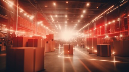 Interior of a modern warehouse in red lights