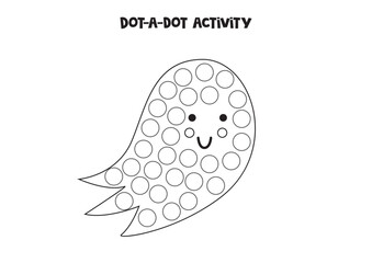 Dot a dot game for preschool kids. Halloween ghost.