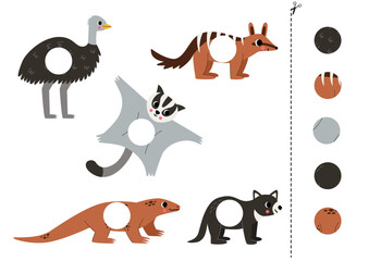 Obraz premium Cut and glue parts of cute Australian animals.