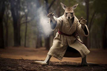 Generative ai collage photo of anthropomorphic animal doing karate fight